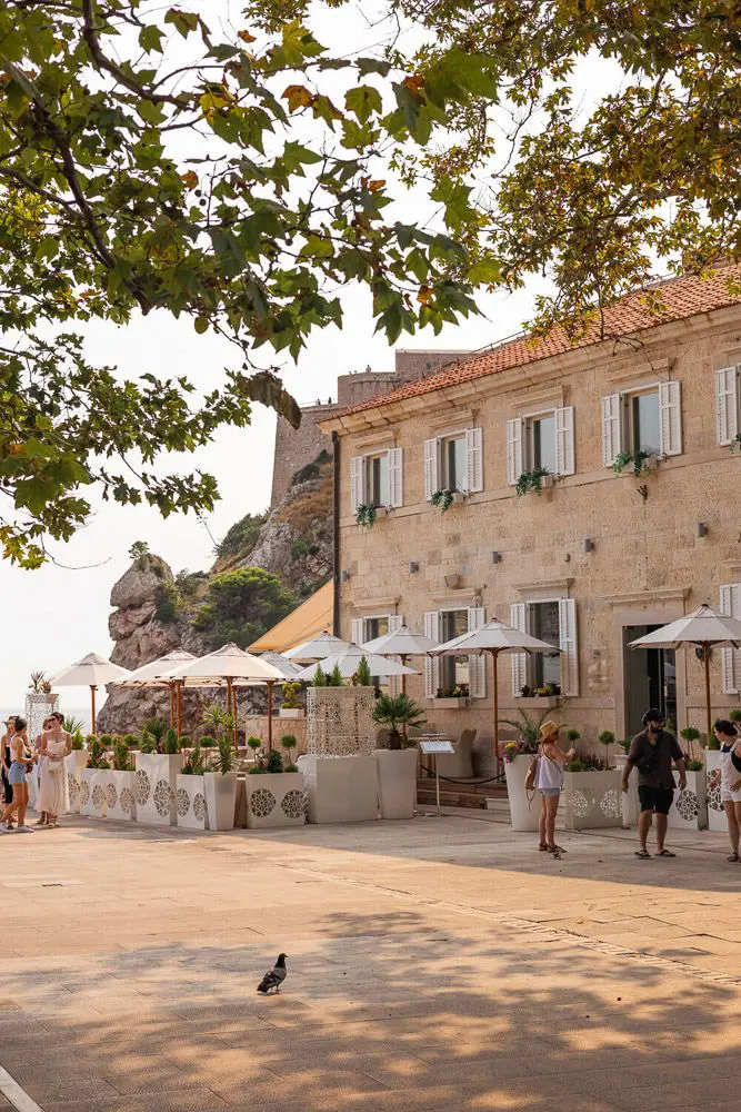 Charming outdoor cafe near historic building