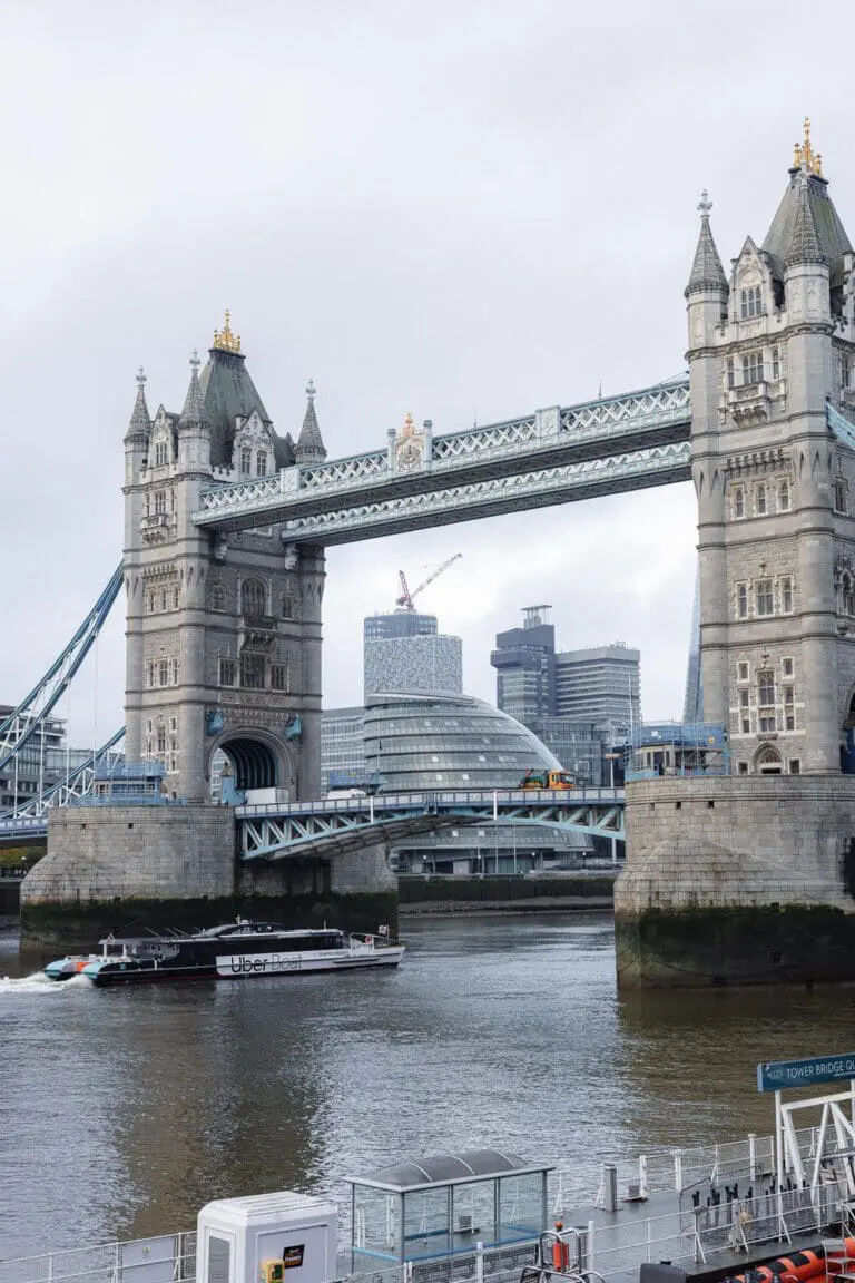 London Uber Boat under the Tower Bridge