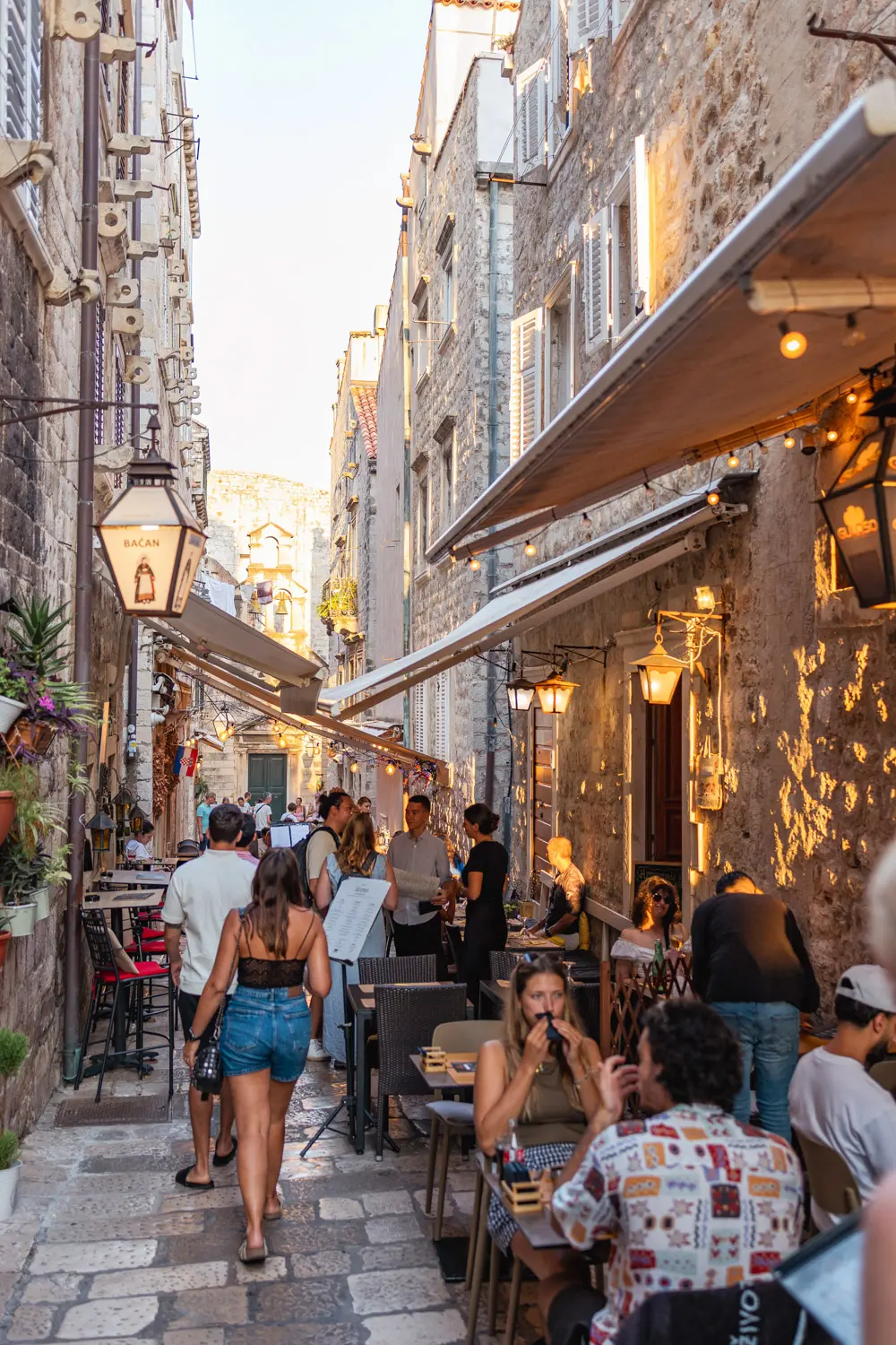 Busy street with outdoor dining